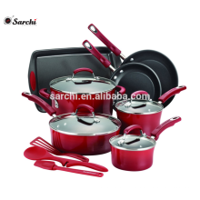 14-Piece Hard Enamel Nonstick Cookware Set Red